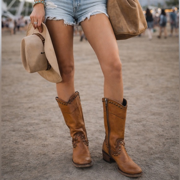 Corral Shoes - Corral Distressed Honey Leather Stud Zipper Western Boots 8.5 C3674